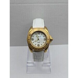 Invicta Angel 15004 Quartz 37mm MOP Dial Gold Tone Bezel Leather New Battery